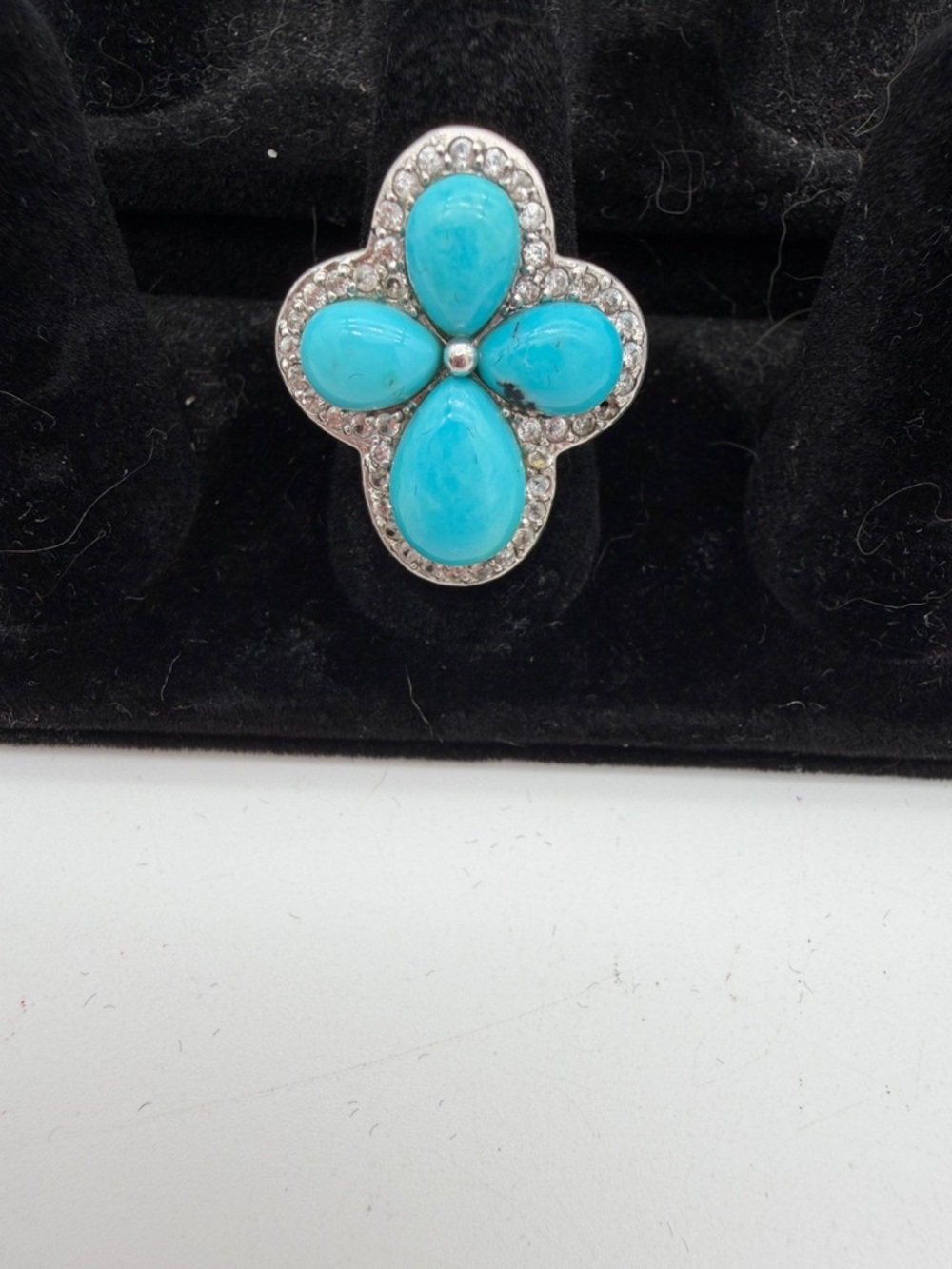Sterling Silver Turquoise 4-Stone Cross Ring 925 Cabochon Bubble Southwest Sz 5
